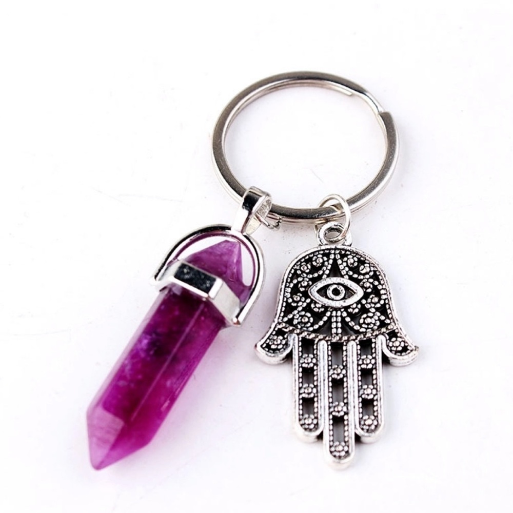Pink Quartz Hamsa Hand Keychain - Picture 2 of 2
